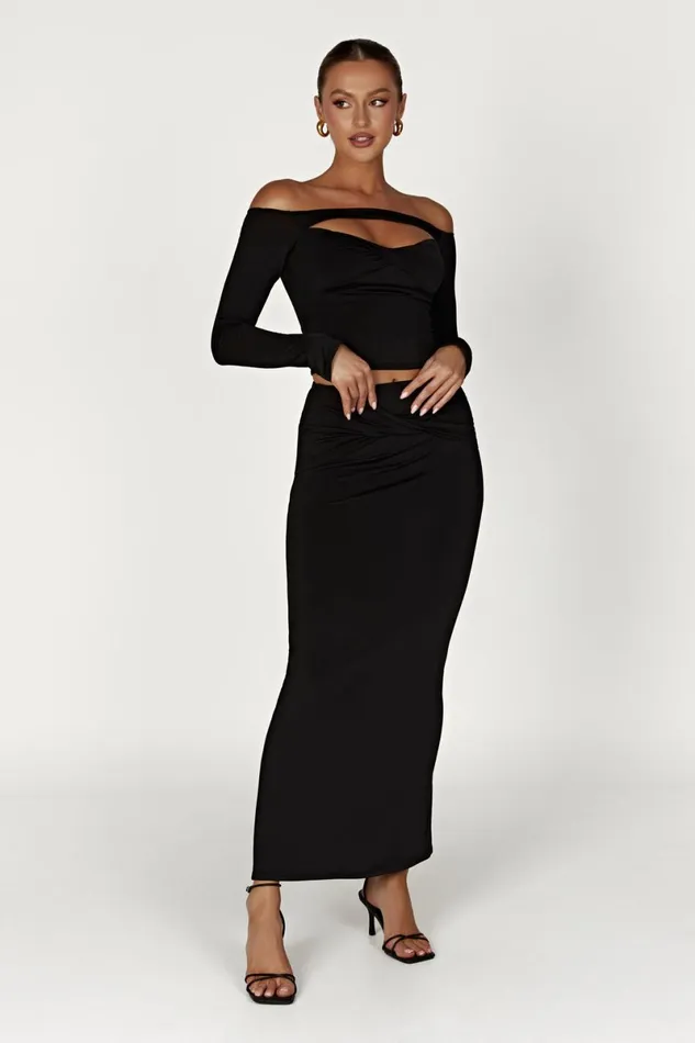 Meshki Bachelorette Ceri Off Shoulder Long Sleeve Top 8211 Black Black 8211 Women