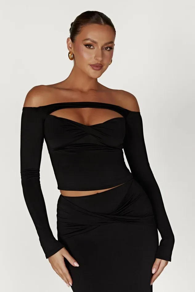 Meshki Bachelorette Ceri Off Shoulder Long Sleeve Top 8211 Black Black 8211 Women