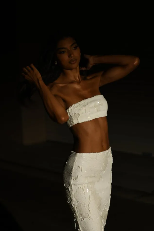 Meshki Bachelorette Emerie Strapless Sequin Bandeau 8211 White White 8211 Women