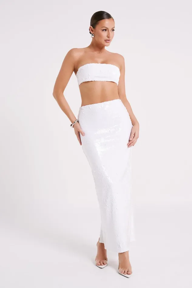 Meshki Bachelorette Emerie Strapless Sequin Bandeau 8211 White White 8211 Women