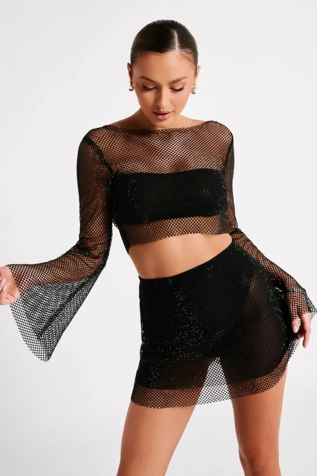 Meshki Bachelorette Hilton Diamante Mesh Cowl Top 8211 Black Black 8211 Women