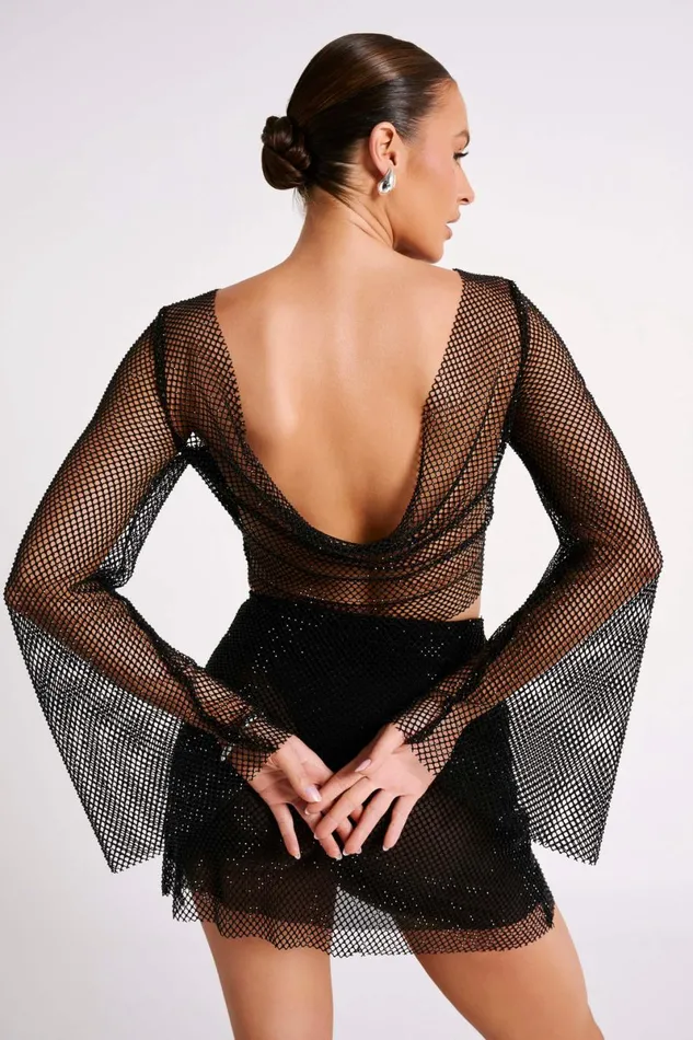 Meshki Bachelorette Hilton Diamante Mesh Cowl Top 8211 Black Black 8211 Women