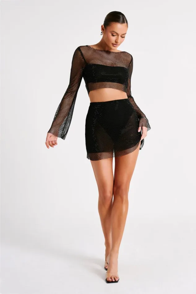 Meshki Bachelorette Hilton Diamante Mesh Cowl Top 8211 Black Black 8211 Women
