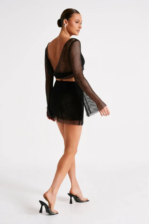 Meshki Bachelorette Hilton Diamante Mesh Cowl Top 8211 Black Black 8211 Women