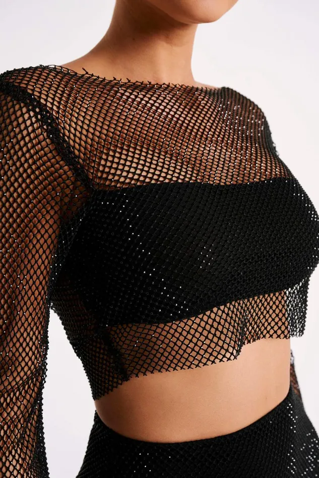 Meshki Bachelorette Hilton Diamante Mesh Cowl Top 8211 Black Black 8211 Women