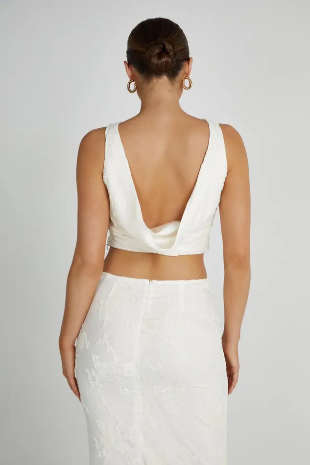Meshki Bachelorette Mona Burnout Velvet Cowl Back Top 8211 White White 8211 Women