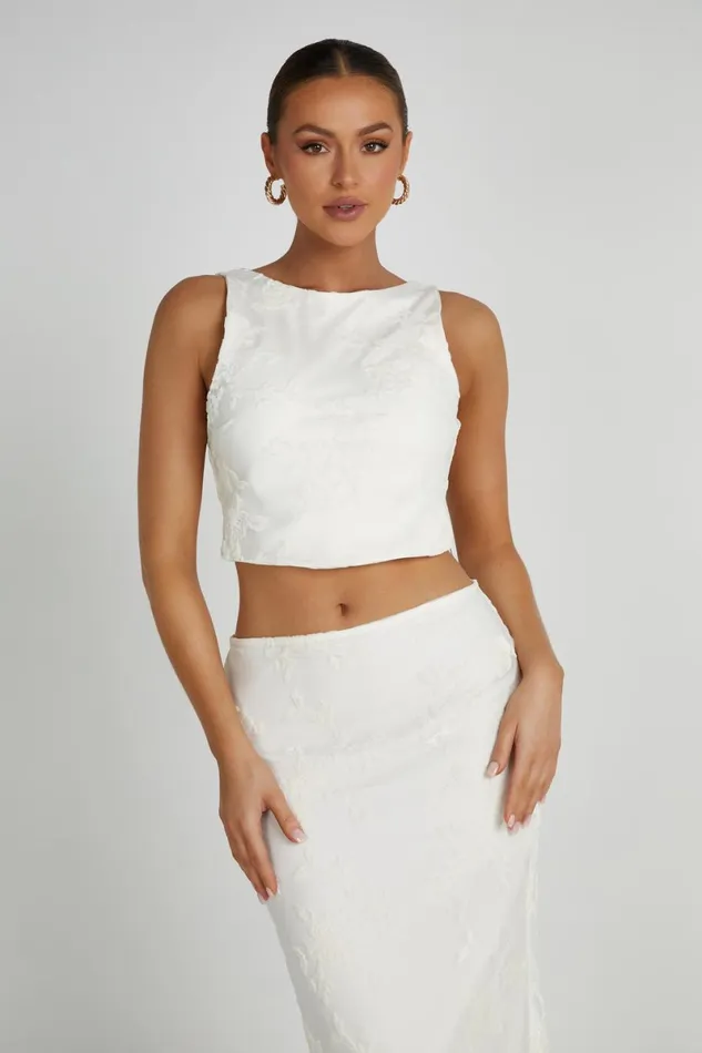 Meshki Bachelorette Mona Burnout Velvet Cowl Back Top 8211 White White 8211 Women