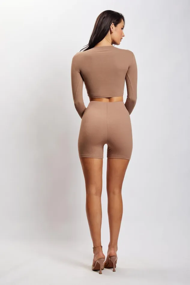 Meshki Basic Bottoms Lisa Ribbed Booty Short 8211 Latte Latte 8211 Women Meshki Basic Bottoms Lisa Ribbed Booty Short 8211 Latte Latte 8211 Women