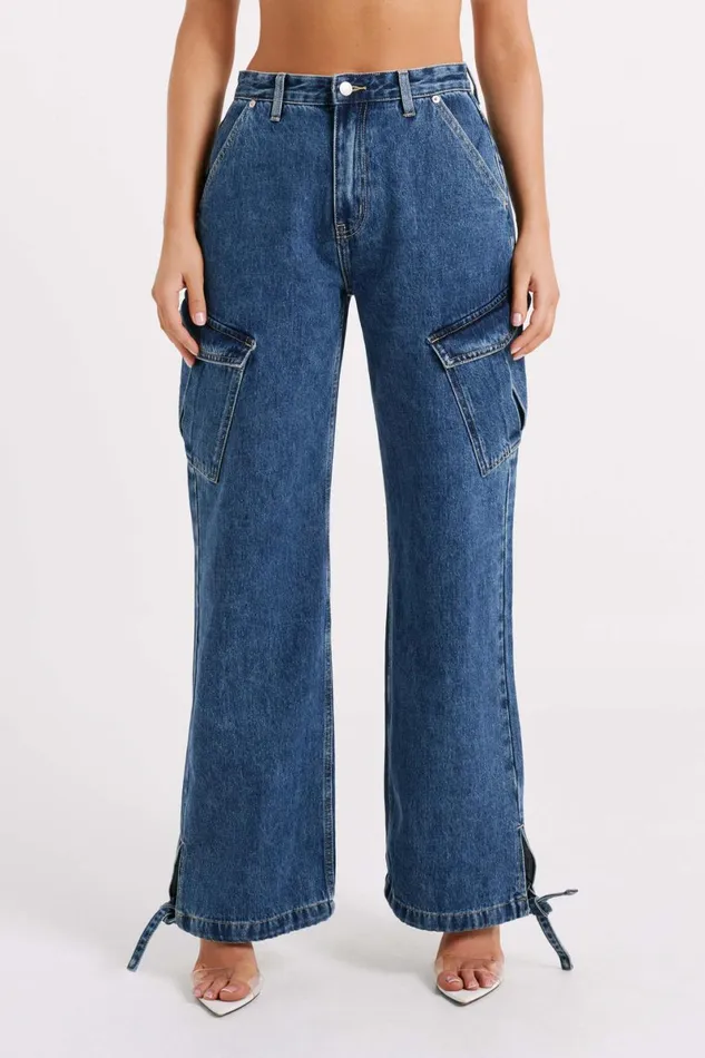 Meshki Basic Bottoms Thelma Denim Cargo Pants 8211 Dark Blue Darkblue 8211 Women