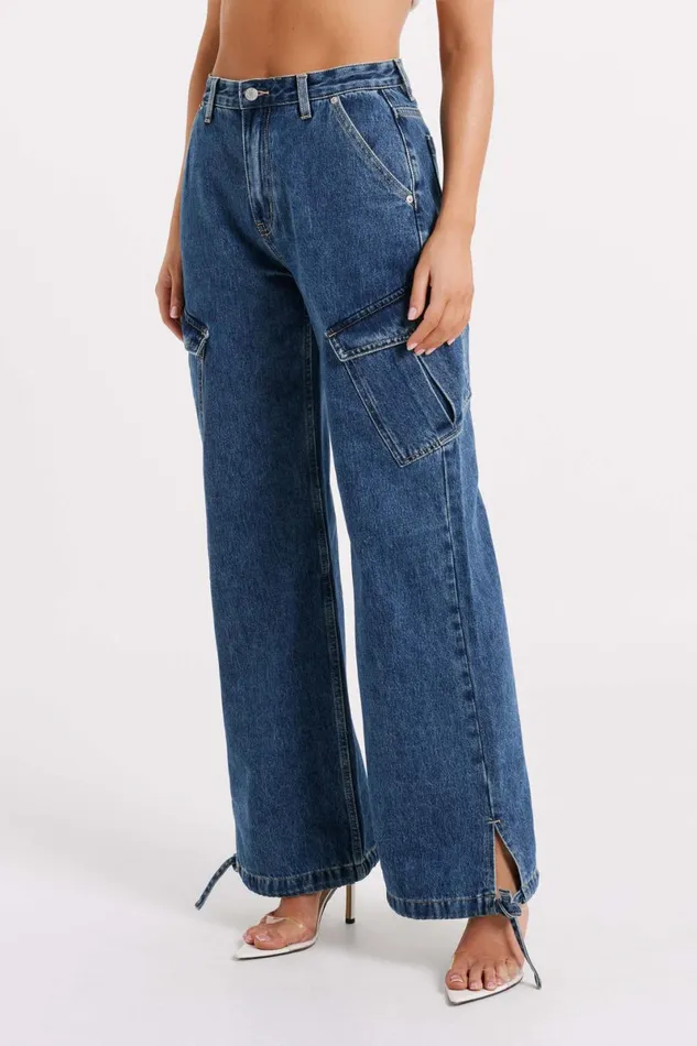 Meshki Basic Bottoms Thelma Denim Cargo Pants 8211 Dark Blue Darkblue 8211 Women
