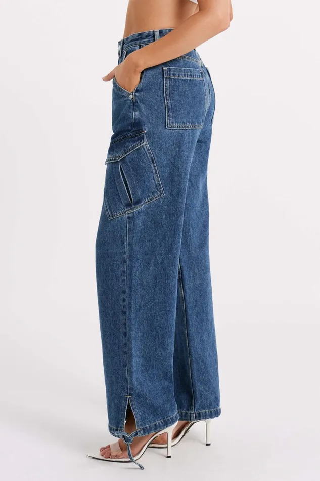 Meshki Basic Bottoms Thelma Denim Cargo Pants 8211 Dark Blue Darkblue 8211 Women