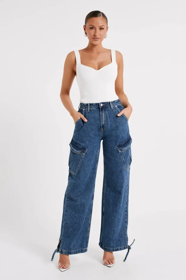 Meshki Basic Bottoms Thelma Denim Cargo Pants 8211 Dark Blue Darkblue 8211 Women