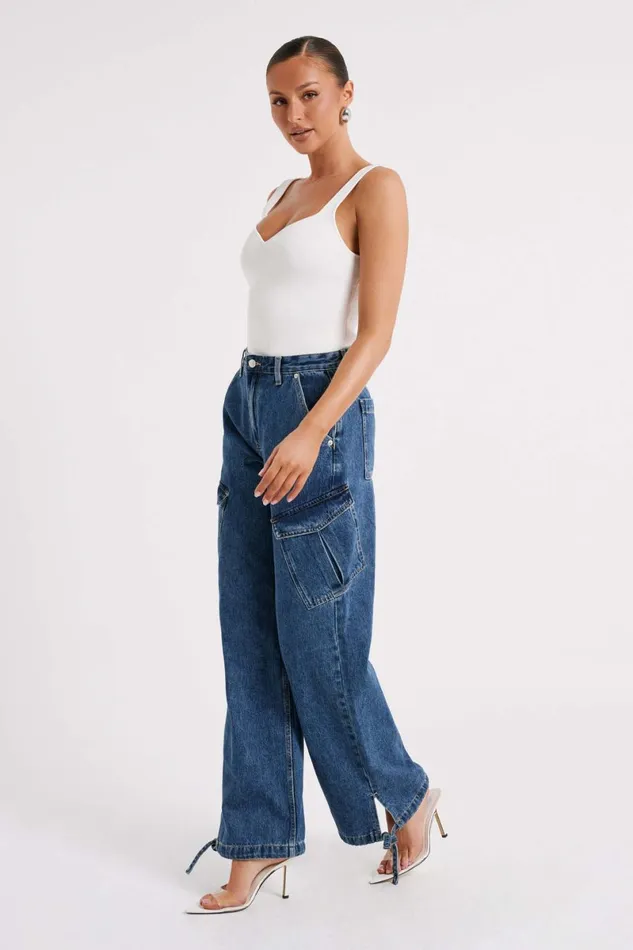 Meshki Basic Bottoms Thelma Denim Cargo Pants 8211 Dark Blue Darkblue 8211 Women