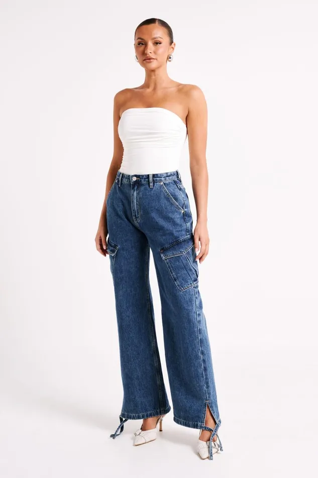 Meshki Basic Bottoms Thelma Denim Cargo Pants 8211 Dark Blue Darkblue 8211 Women