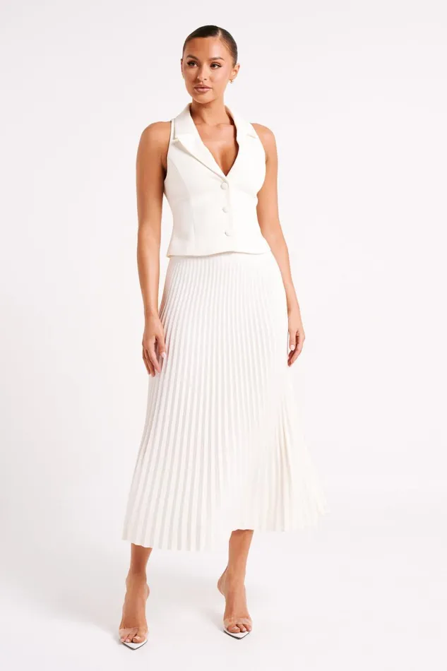 Meshki Basic Bottoms Twyla Pleated Suiting Maxi Skirt 8211 Ivory Ivory 8211 Women