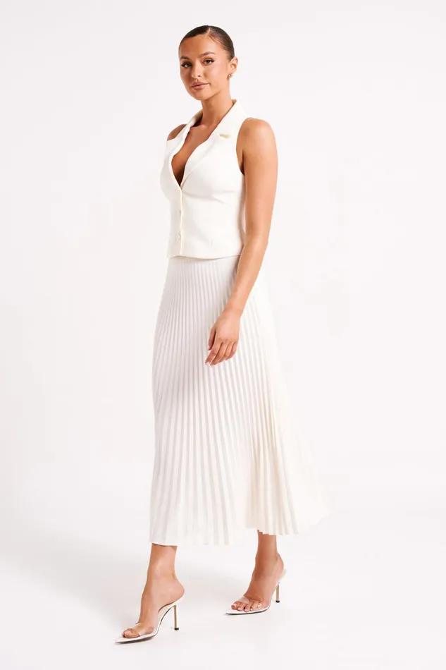 Meshki Basic Bottoms Twyla Pleated Suiting Maxi Skirt 8211 Ivory Ivory 8211 Women