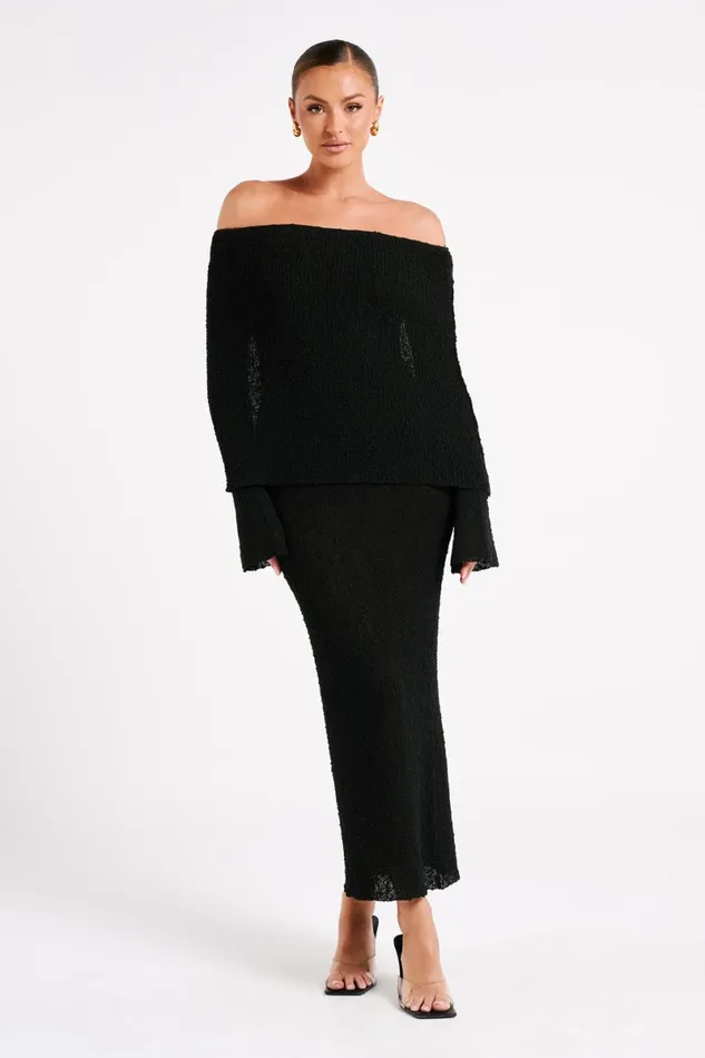 Meshki Basic Dresses Marisol Off Shoulder Boucle Maxi Dress 8211 Black Black 8211 Women Meshki Basic Dresses Marisol Off Shoulder Boucle Maxi Dress 8211 Black Black 8211 Women