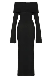 Meshki Basic Dresses Marisol Off Shoulder Boucle Maxi Dress 8211 Black Black 8211 Women