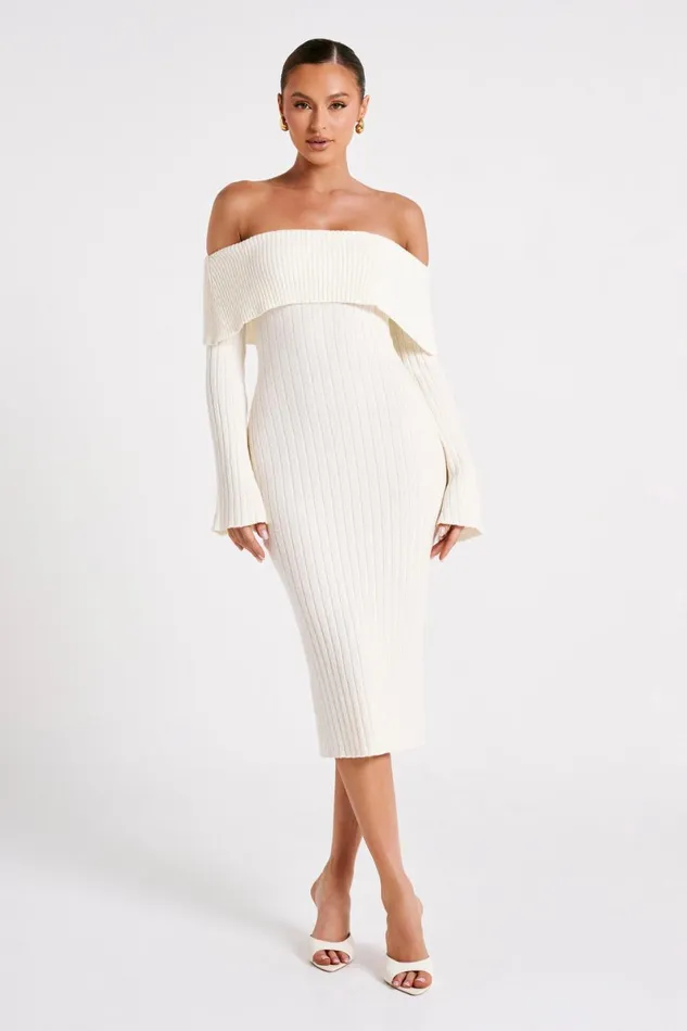 Meshki Basic Dresses Stefania Off Shoulder Knit Dress 8211 White White 8211 Women