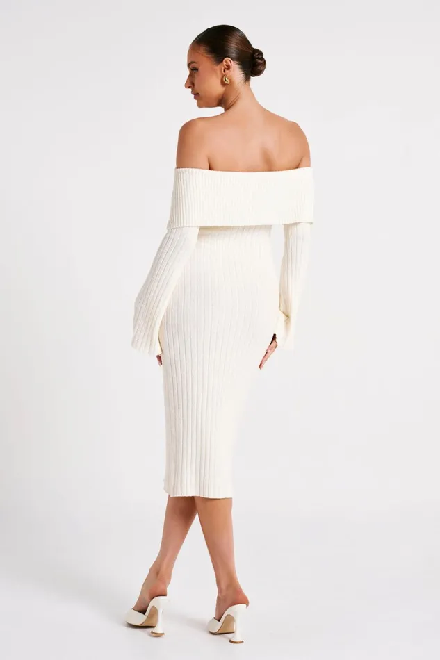 Meshki Basic Dresses Stefania Off Shoulder Knit Dress 8211 White White 8211 Women