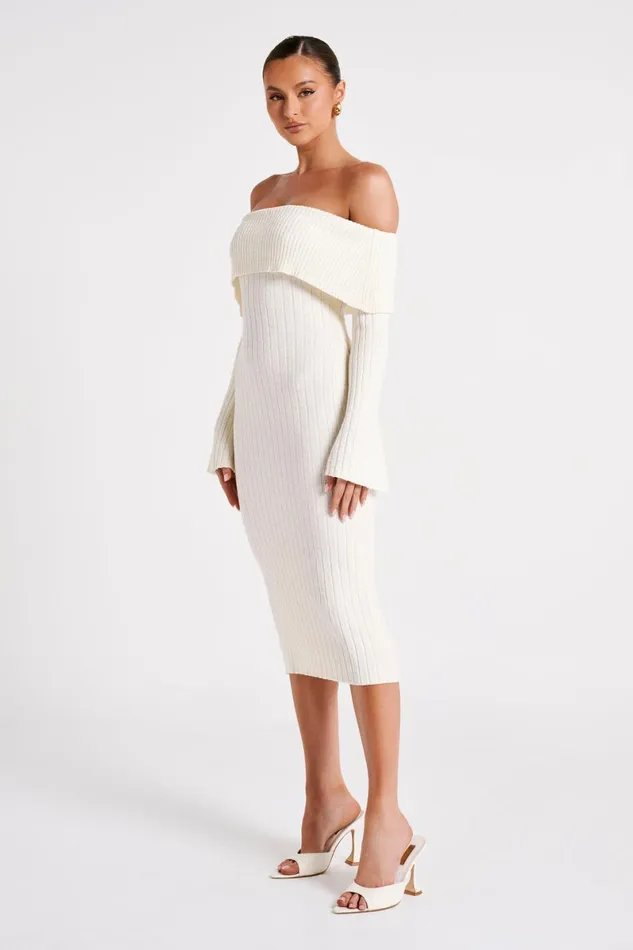 Meshki Basic Dresses Stefania Off Shoulder Knit Dress 8211 White White 8211 Women