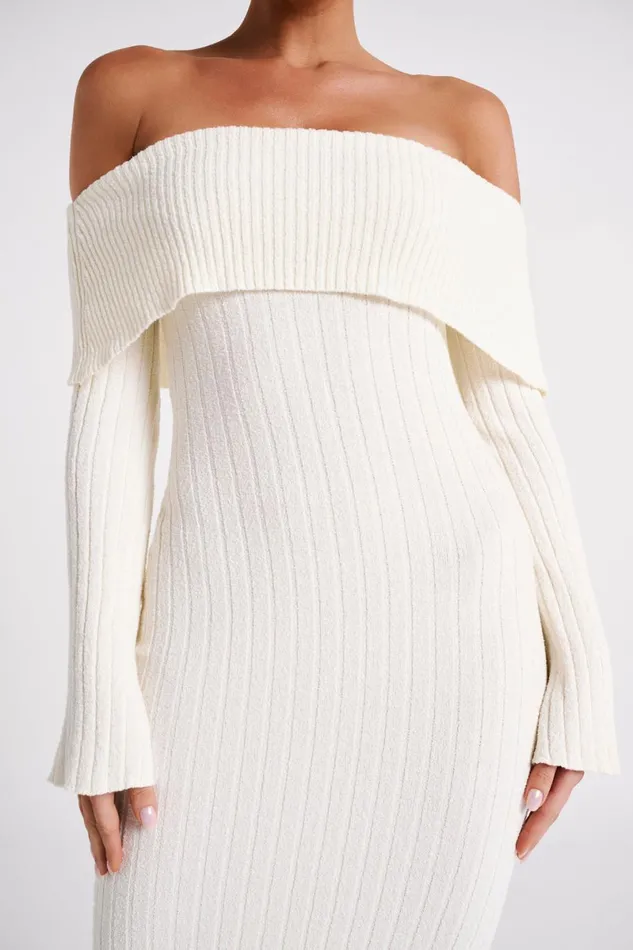 Meshki Basic Dresses Stefania Off Shoulder Knit Dress 8211 White White 8211 Women