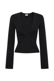 Meshki Basic Tops Carol Knit Twist Long Sleeve Top 8211 Black Black 8211 Women