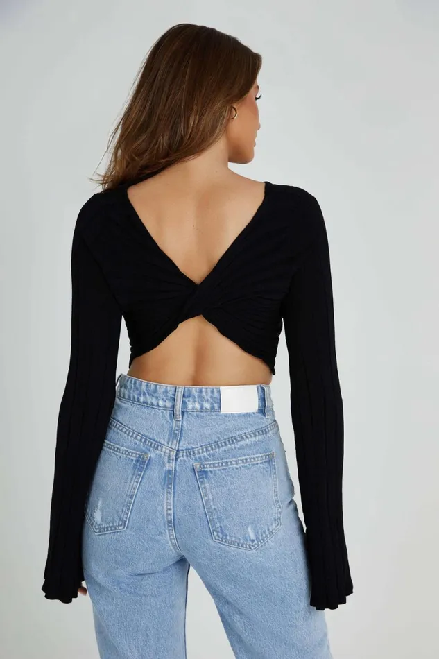 Meshki Basic Tops Celine Twist Back Extreme Rib Top 8211 Black Black 8211 Women