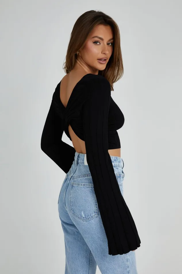 Meshki Basic Tops Celine Twist Back Extreme Rib Top 8211 Black Black 8211 Women