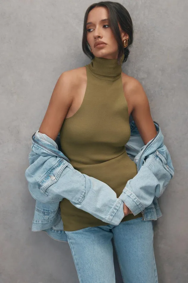 Meshki Basic Tops Kelsea Sleeveless Turtleneck Top 8211 Olive Olive 8211 Women