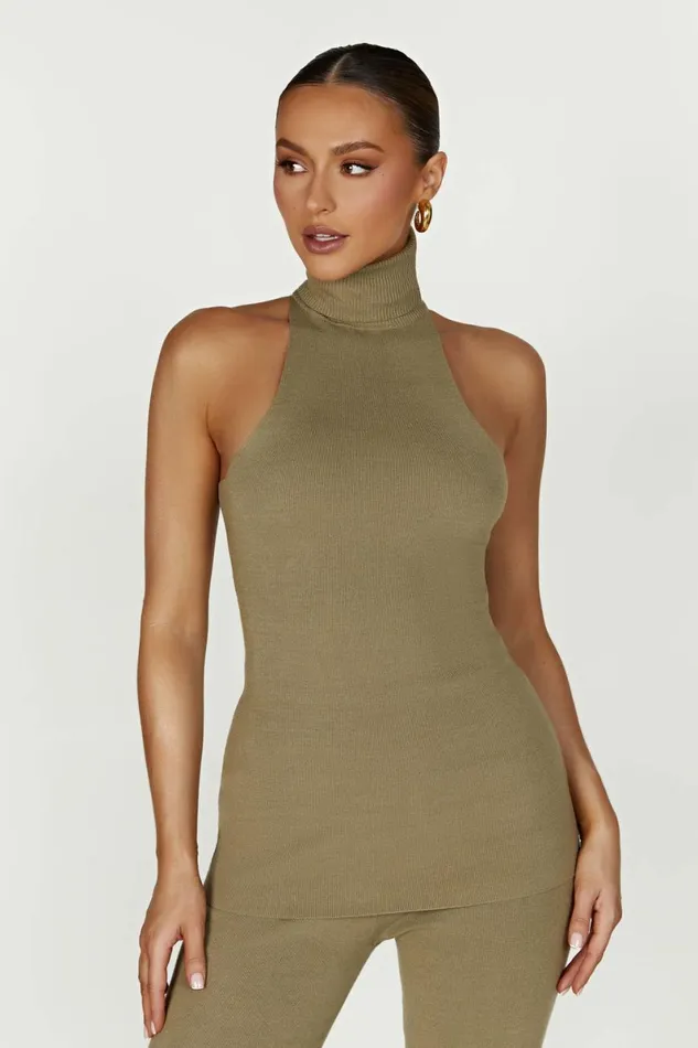 Meshki Basic Tops Kelsea Sleeveless Turtleneck Top 8211 Olive Olive 8211 Women