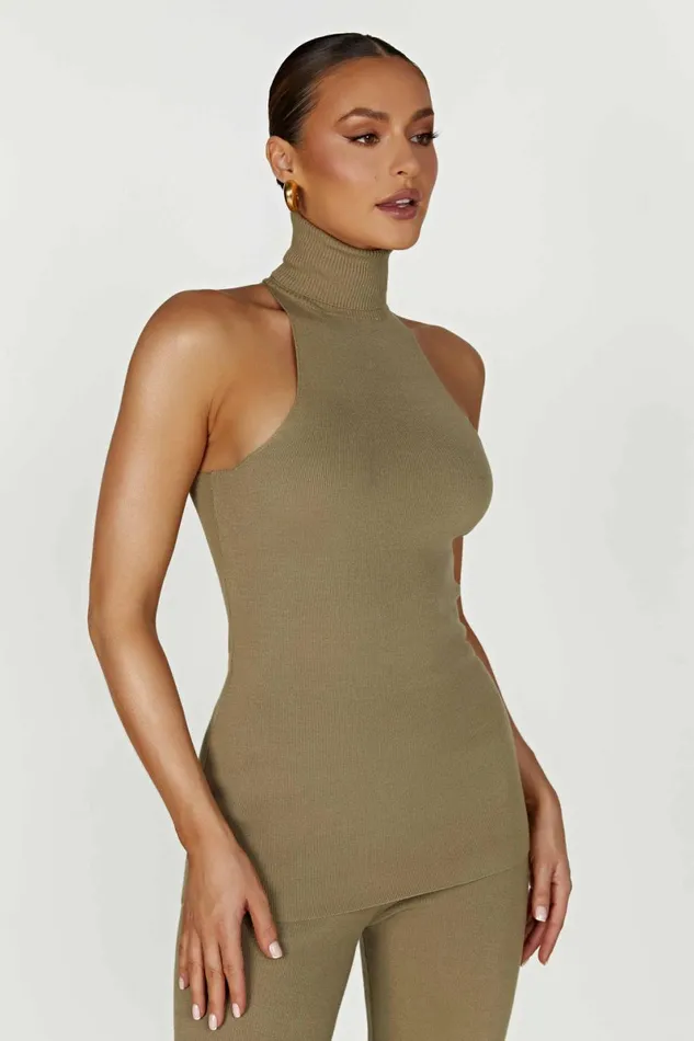 Meshki Basic Tops Kelsea Sleeveless Turtleneck Top 8211 Olive Olive 8211 Women