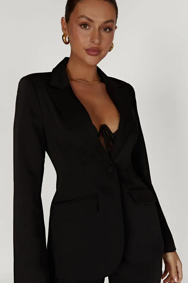 Meshki Blazers Helda Fitted Cinched Waist Blazer 8211 Black Black 8211 Women