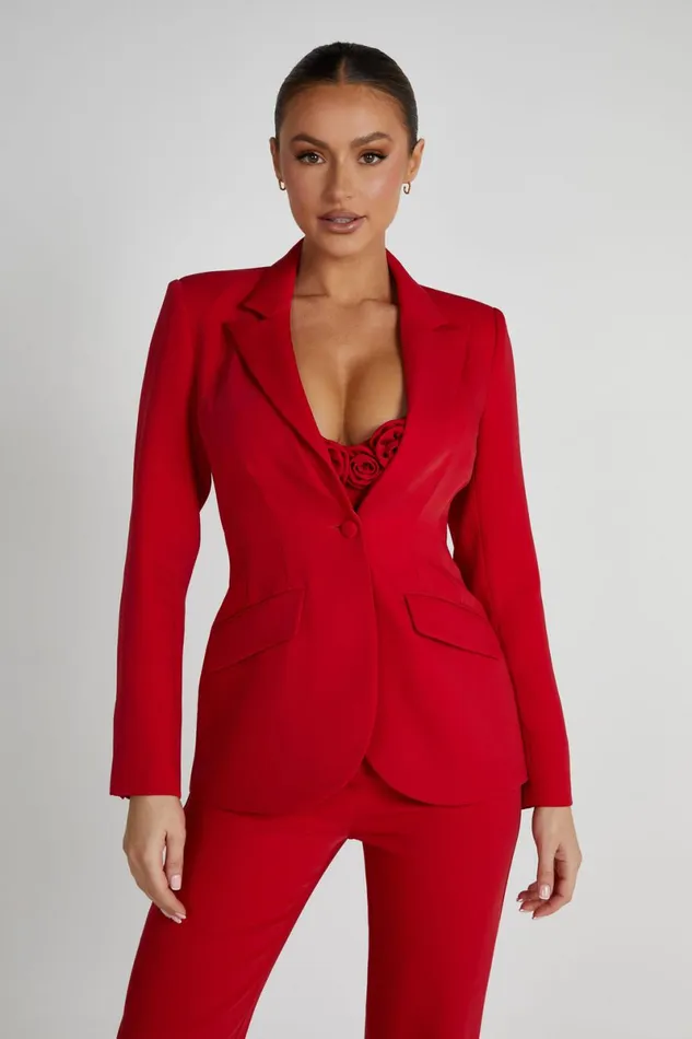 Meshki Blazers Helda Fitted Cinched Waist Blazer 8211 Red Red 8211 Women