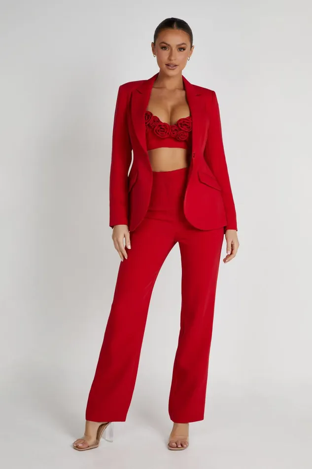 Meshki Blazers Helda Fitted Cinched Waist Blazer 8211 Red Red 8211 Women