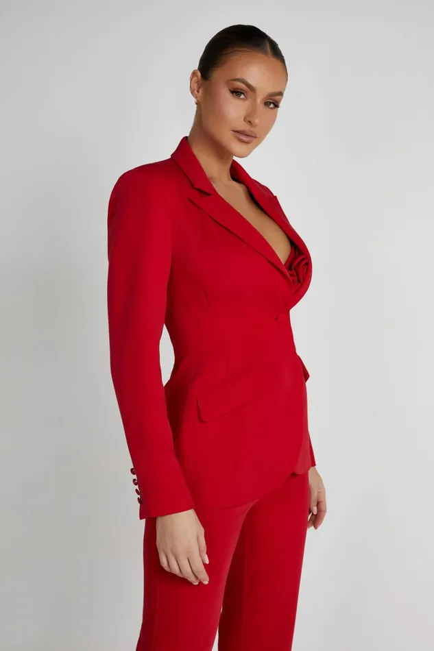 Meshki Blazers Helda Fitted Cinched Waist Blazer 8211 Red Red 8211 Women
