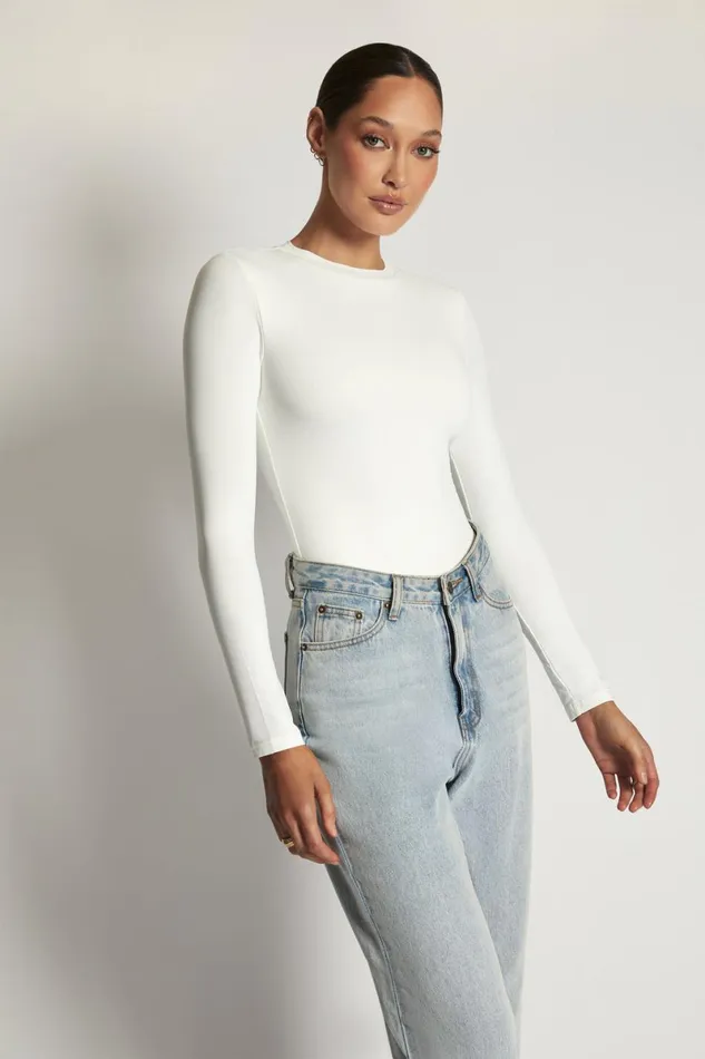 Meshki Bodysuits Delilah Long Sleeve Crew Neck Bodysuit 8211 White White 8211 Women