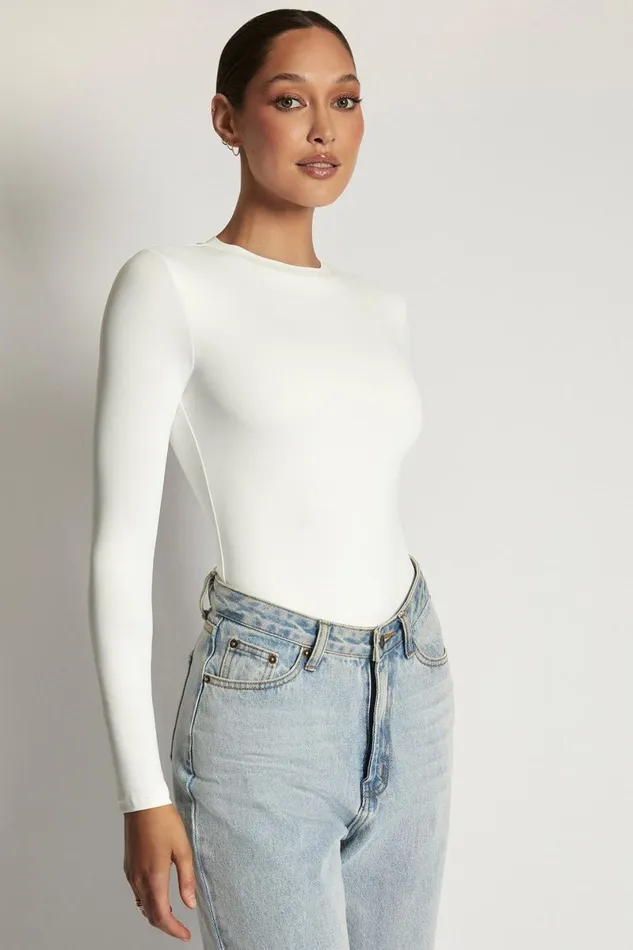 Meshki Bodysuits Delilah Long Sleeve Crew Neck Bodysuit 8211 White White 8211 Women