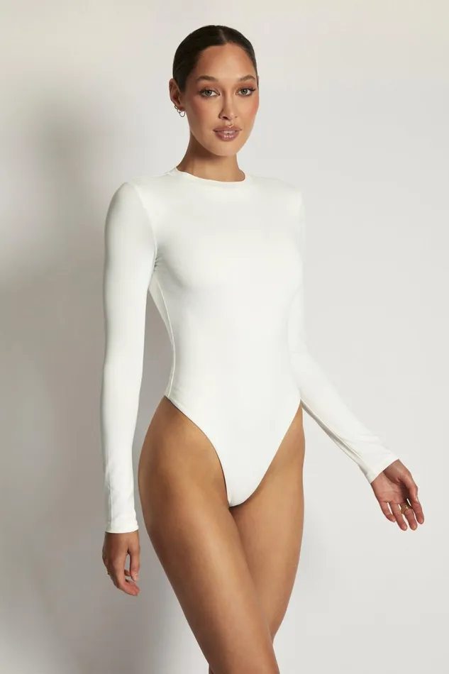 Meshki Bodysuits Delilah Long Sleeve Crew Neck Bodysuit 8211 White White 8211 Women