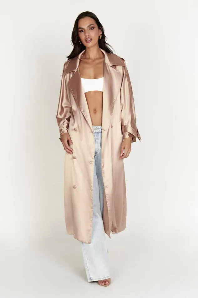 Meshki Coats and Jackets Azaela Satin Trench Coat 8211 Champagne Champagne 8211 Women