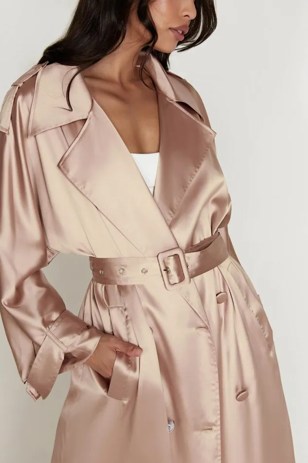 Meshki Coats and Jackets Azaela Satin Trench Coat 8211 Champagne Champagne 8211 Women