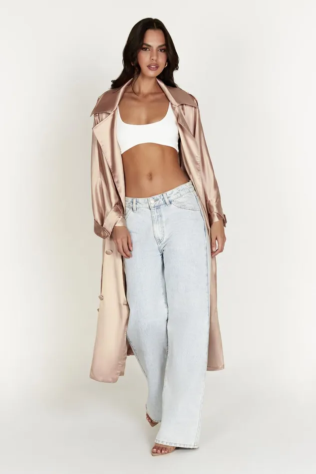 Meshki Coats and Jackets Azaela Satin Trench Coat 8211 Champagne Champagne 8211 Women
