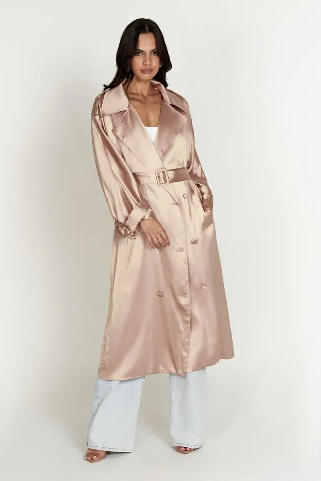Meshki Coats and Jackets Azaela Satin Trench Coat 8211 Champagne Champagne 8211 Women
