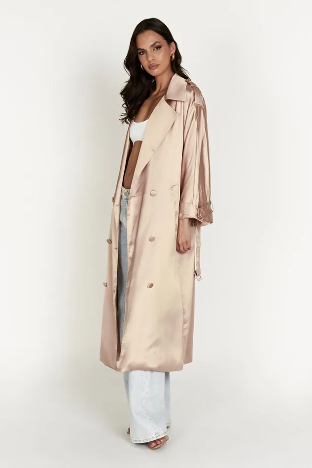Meshki Coats and Jackets Azaela Satin Trench Coat 8211 Champagne Champagne 8211 Women