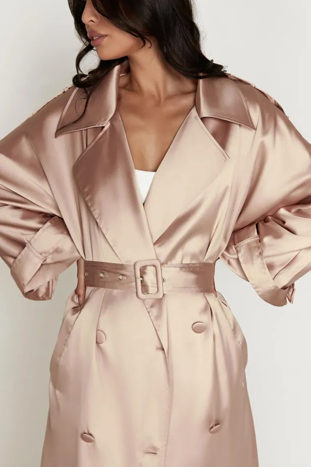 Meshki Coats and Jackets Azaela Satin Trench Coat 8211 Champagne Champagne 8211 Women