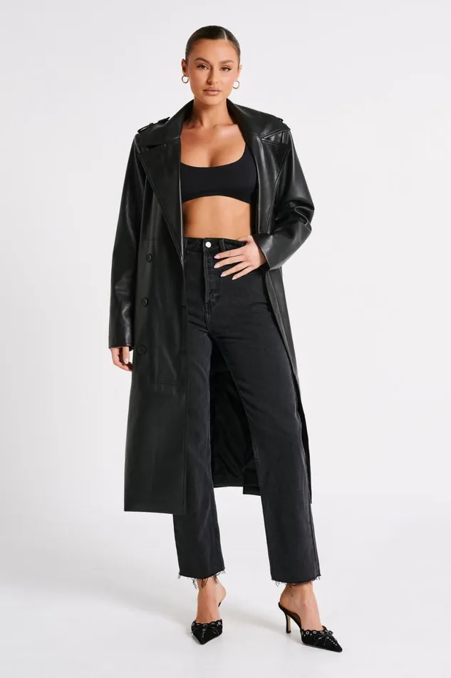 Meshki Coats and Jackets Lexington Pu Trench Coat 8211 Black Black 8211 Women