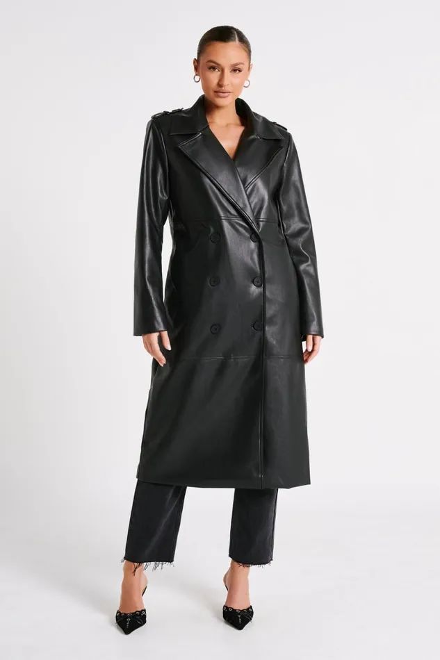 Meshki Coats and Jackets Lexington Pu Trench Coat 8211 Black Black 8211 Women Meshki Coats and Jackets Lexington Pu Trench Coat 8211 Black Black 8211 Women