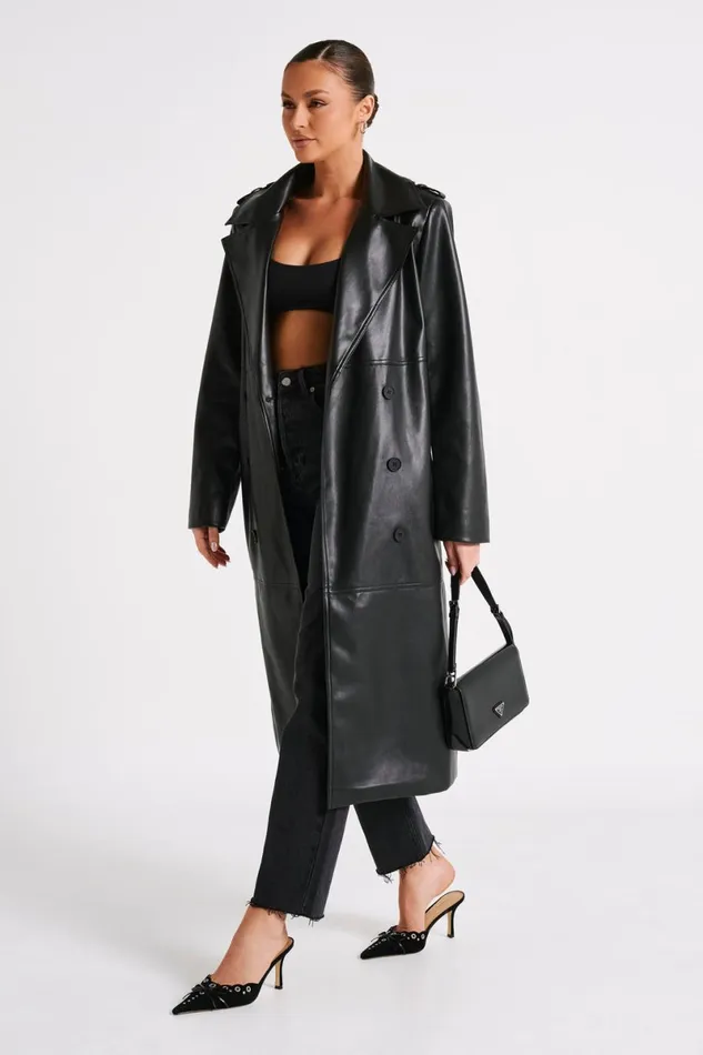 Meshki Coats and Jackets Lexington Pu Trench Coat 8211 Black Black 8211 Women Meshki Coats and Jackets Lexington Pu Trench Coat 8211 Black Black 8211 Women