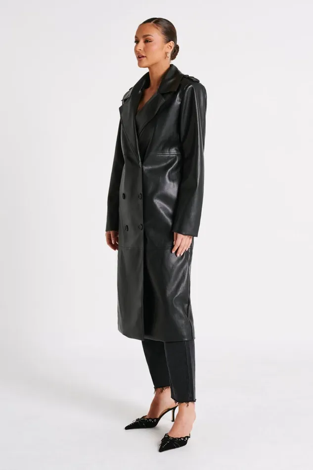 Meshki Coats and Jackets Lexington Pu Trench Coat 8211 Black Black 8211 Women Meshki Coats and Jackets Lexington Pu Trench Coat 8211 Black Black 8211 Women