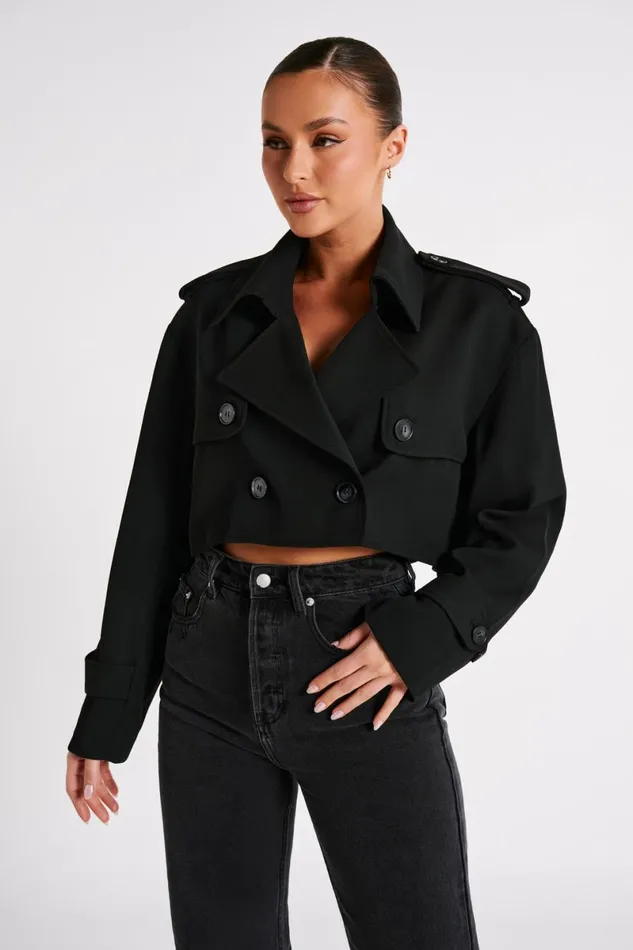 Meshki Coats and Jackets Palmer Cropped Trench Coat 8211 Black Black 8211 Women